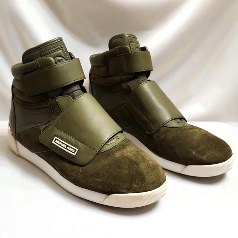Michael Michael Kors Addie High-top Leather Olive Gold Sneakers (W Size 7.5) - Picture 3 of 16